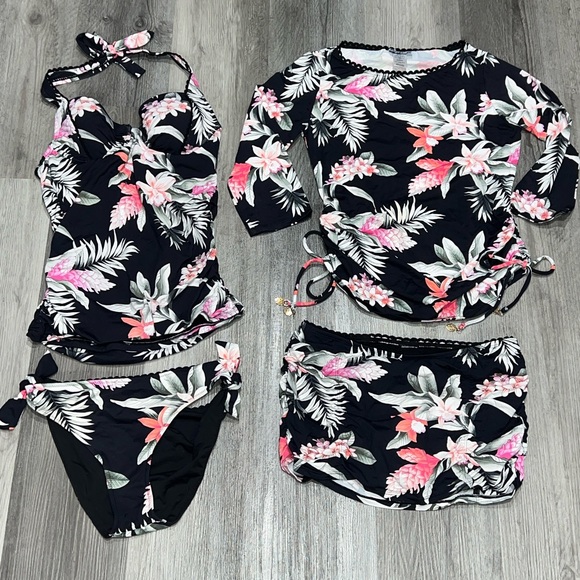 Tommy Bahama's "Ginger Flowers" Tankini, Rash Guard Top & skirt,(4pcs) size S/M - Picture 3 of 12